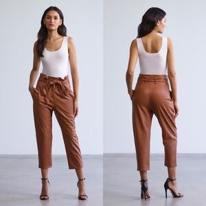Commando Faux Leather Paperbag Cropped Pants Size Small Brown Cocoa
